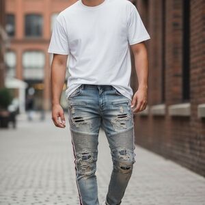 PREME Light Blue Distressed Skinny Jeans